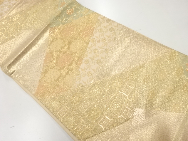 アンティーク　切り嵌め風花古典柄模様織出し袋帯（材料）